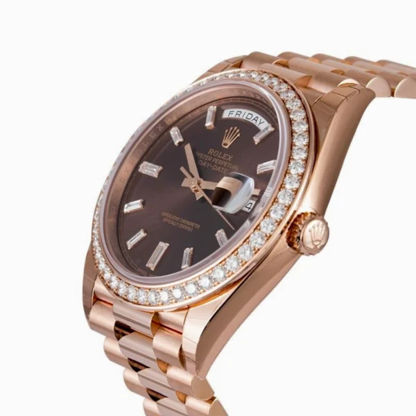 Rolex Day-Date 228345RBR Chocolate Dial Diamond Bezel