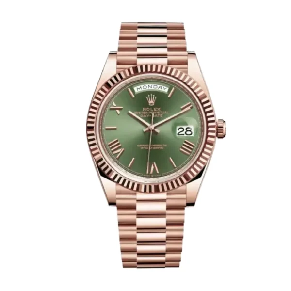 Rolex Day-Date Rose Gold Green Roman Dial