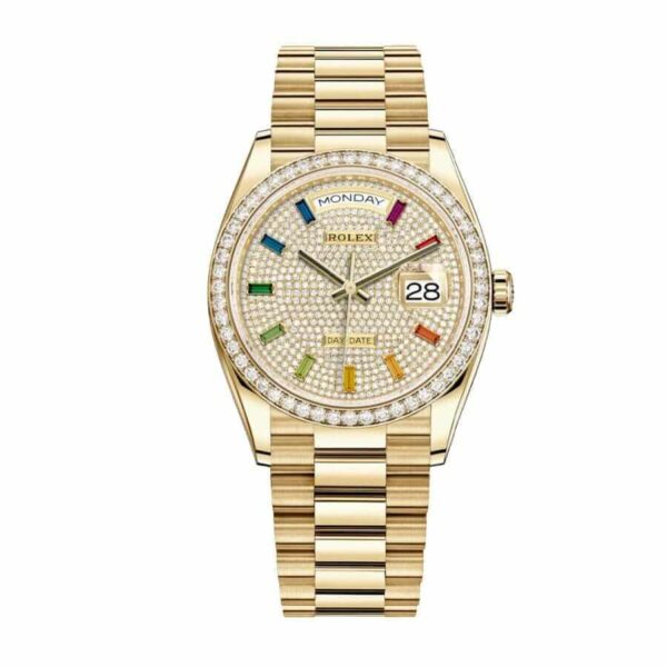 Rolex Day-Date Yellow Gold With Pave Diamond Dial Sapphire 128348RBR-0030