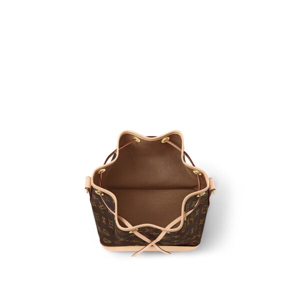 LOUIS VUITTON Petit Noé BB with gold hardware and drawstring closure, canvas and leather, crossbody bag for women, brown