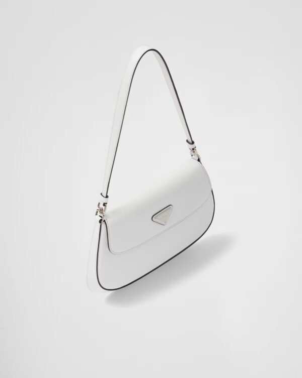 Prada Cleo Small Gloss Leather Flip Shoulder Bag  white