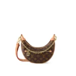 LOUIS VUITTON Loop Classic Monogram All-Over Print Chain Shoulder Strap Coated Canvas with Leather Trim Moon Bag for Women, Brown