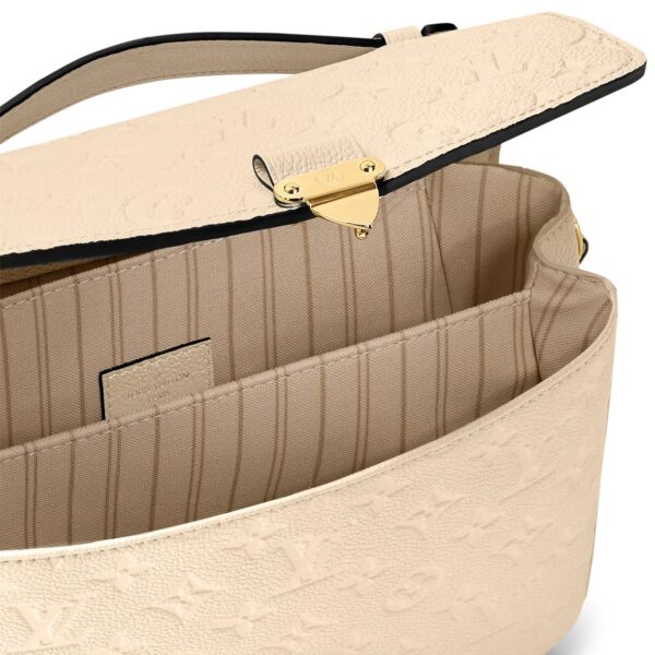 LOUIS VUITTON Pochette Metis letter embossed lock buckle opening and closing leather mailman bag, single shoulder crossbody bag, women's  cream color