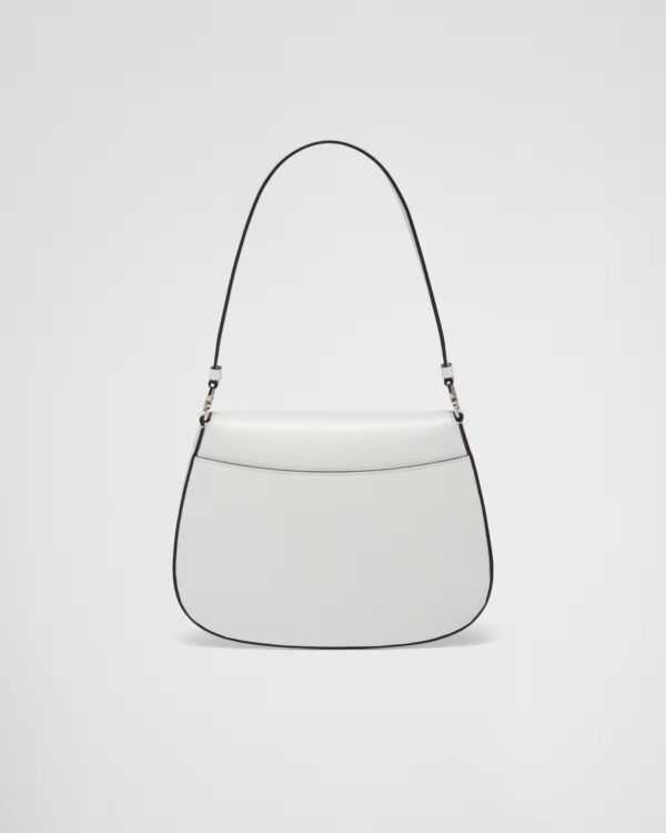 Prada Cleo Small Gloss Leather Flip Shoulder Bag  white