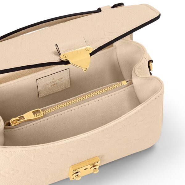 LOUIS VUITTON Pochette Metis East West Embossed Soft Grained Calfskin Small Messenger Bag Crossbody Bag for Women, cream color