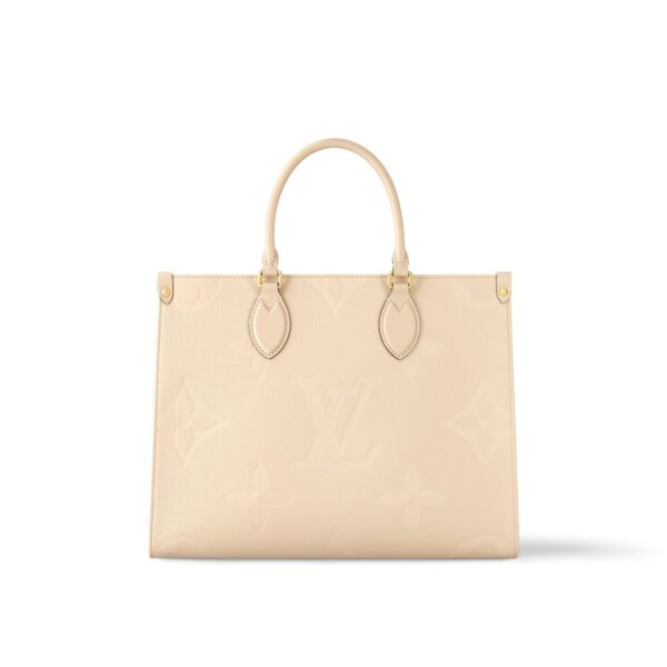 LOUIS VUITTON ONTHEGO MM Detachable and Adjustable Shoulder Strap Embossed Grained Calfskin Tote Bag, Medium, Women's, Cream White