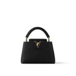 LOUIS VUITTON Capucines Mini Leather Handbag with Metal Studs, Women's, Black