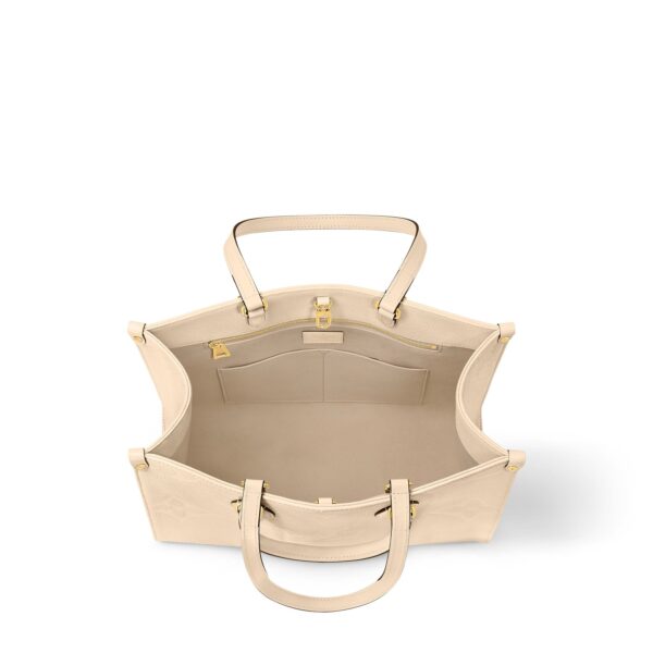 LOUIS VUITTON ONTHEGO MM Detachable and Adjustable Shoulder Strap Embossed Grained Calfskin Tote Bag, Medium, Women's, Cream White