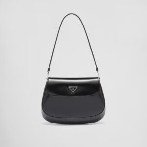 Prada Cleo Small Gloss Leather Flip Shoulder Bag black