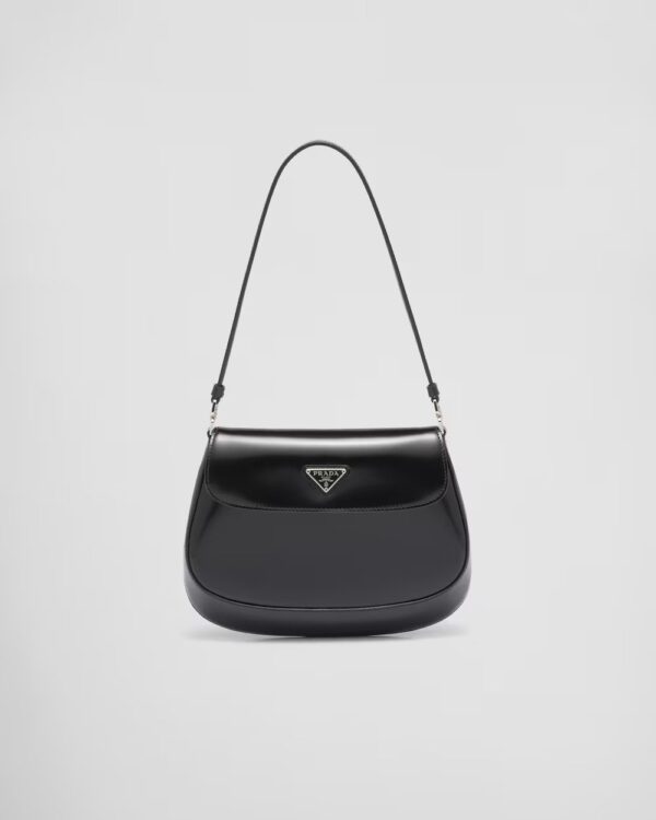 Prada Cleo Small Gloss Leather Flip Shoulder Bag black