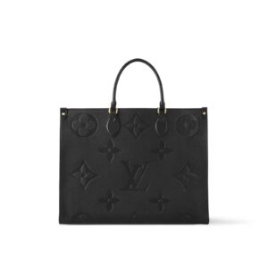 LOUIS VUITTON ONTHEGO GM Classic Square Silhouette Large Capacity = Embossed Soft Grained Calfskin Shoulder Bag/Tote Bag, Large, Women's, Black