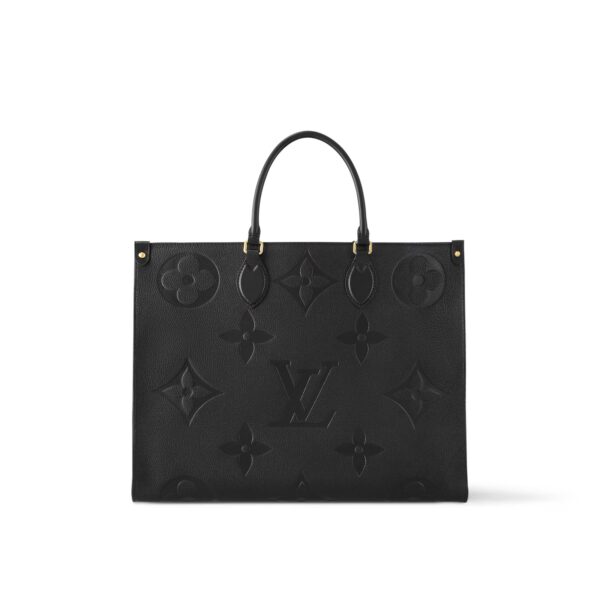 LOUIS VUITTON ONTHEGO GM Classic Square Silhouette Large Capacity = Embossed Soft Grained Calfskin Shoulder Bag/Tote Bag, Large, Women's, Black