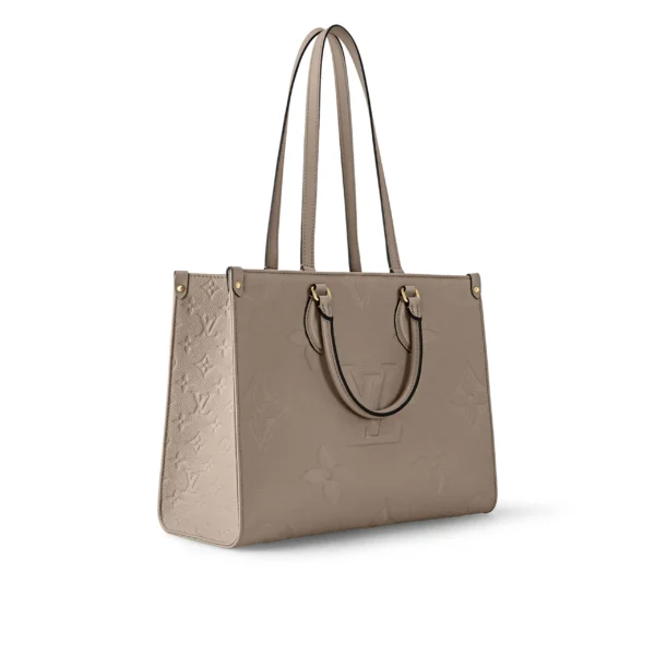LOUIS VUITTON ONTHEGO MM Tote Bag with Detachable and Adjustable Strap, Embossed Grained Calfskin, Medium, Women's, Dark Brown