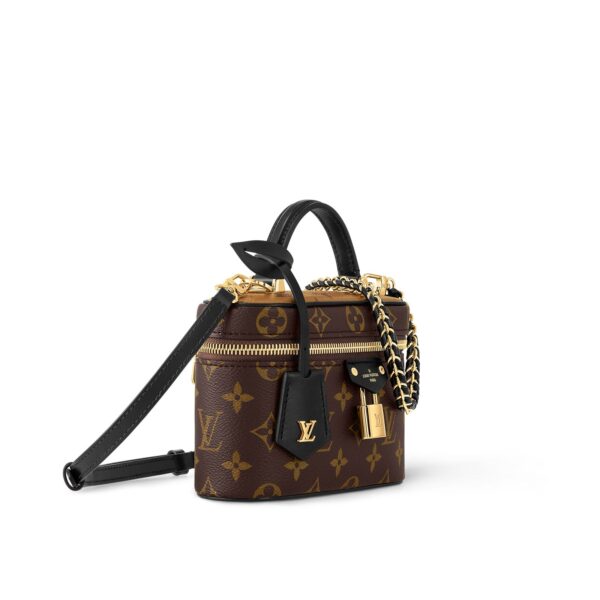 LOUIS VUITTON Vanity CHAIN POUCH All-over Monogram print, zipper closure, leather, women's makeup bag, brown