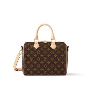 LOUIS VUITTON Speedy 25 Detachable and Adjustable Shoulder Strap Monogram-Printed Canvas Crossbody Handbag for Women, Brown