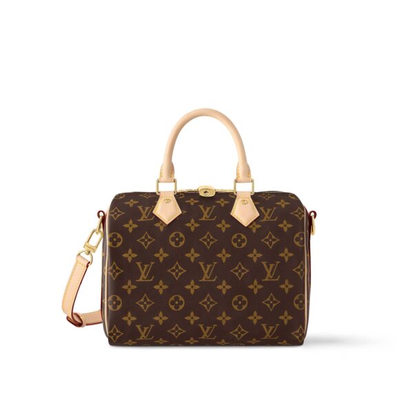 LOUIS VUITTON Speedy 25 Detachable and Adjustable Shoulder Strap Monogram-Printed Canvas Crossbody Handbag for Women, Brown