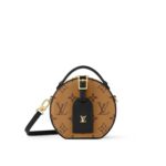 LOUIS VUITTON Petite Boite Chapeau Monogram Calfskin Canvas Round Pouch Handbag, Mini, Women's, Caramel