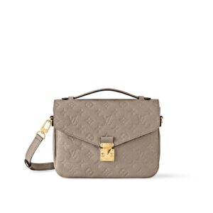 LOUIS VUITTON Pochette Metis letter embossed lock buckle opening and closing leather mailman bag, single shoulder crossbody bag, women's grey