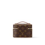 LOUIS VUITTON NICE NANO Classic Monogram Zip-Top Organizer, Coated Canvas with Leather Trim, Makeup Clutch, Women's, Brown