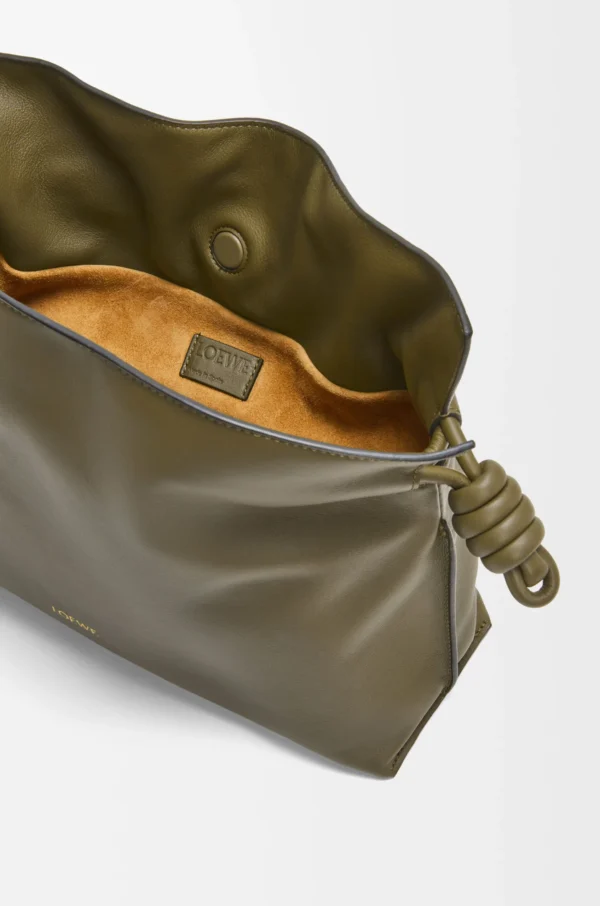 Medium Flamenco clutch in nappa calfskin Dark Khaki Green