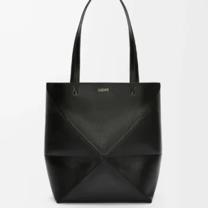Medium Puzzle Fold tote in shiny calfskin Black