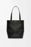 Medium Puzzle Fold tote in shiny calfskin Black