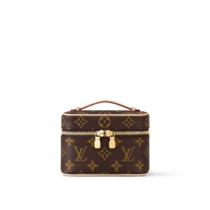 LOUIS VUITTON NICE NANO Classic Monogram Zip-Top Organizer, Coated Canvas with Leather Trim, Makeup Clutch, Women's, Brown