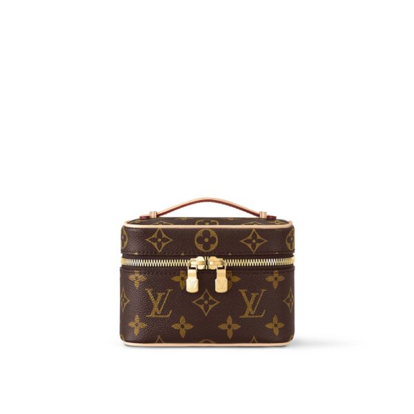LOUIS VUITTON NICE NANO Classic Monogram Zip-Top Organizer, Coated Canvas with Leather Trim, Makeup Clutch, Women's, Brown