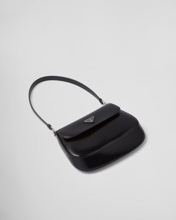 Prada Cleo Small Gloss Leather Flip Shoulder Bag black