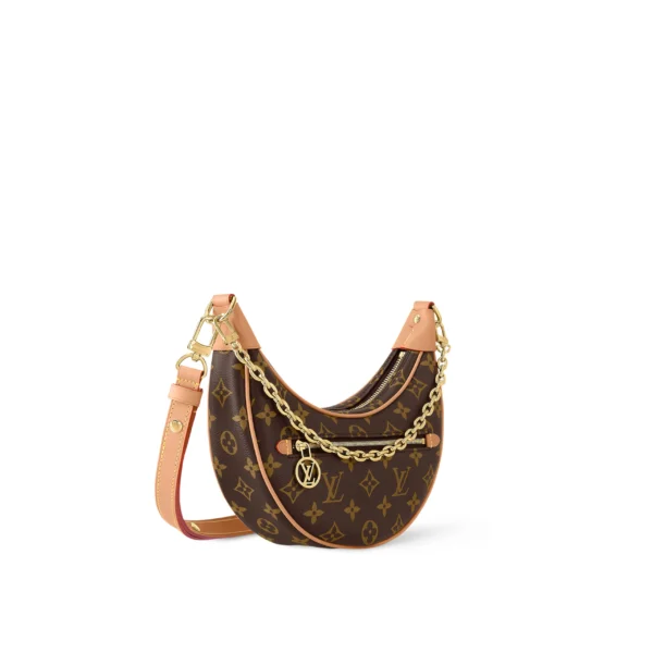 LOUIS VUITTON Loop Classic Monogram All-Over Print Chain Shoulder Strap Coated Canvas with Leather Trim Moon Bag for Women, Brown