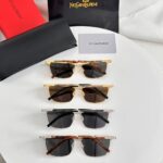 Saint Laurent Slim Rectangular Metal Frame Sunglasses