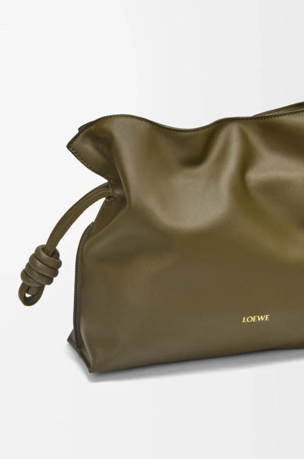 Medium Flamenco clutch in nappa calfskin Dark Khaki Green