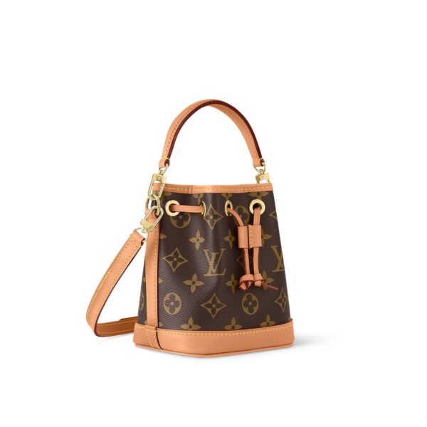 Louis Vuitton Noé Mini Bucket Bag for Women with Detachable and Adjustable Drawstring Strap, Brown Monogram, Calfskin