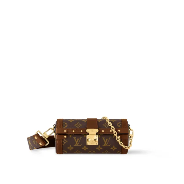 LOUIS VUITTON Papillon Trunk Monogram Chain S-Lock Clasp Coated Canvas with Leather Trim Crossbody Bag for Women, Brown