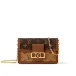 LOUIS VUITTON Dauphine Chain Wallet, Monogram Chain, Coated Canvas with Leather Trim, Dauphine Handbag, Medium, Women's, Brown