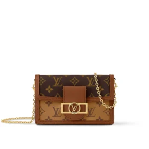 LOUIS VUITTON Dauphine Chain Wallet, Monogram Chain, Coated Canvas with Leather Trim, Dauphine Handbag, Medium, Women's, Brown