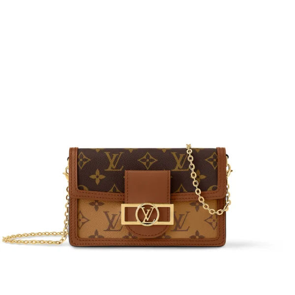 LOUIS VUITTON Dauphine Chain Wallet, Monogram Chain, Coated Canvas with Leather Trim, Dauphine Handbag, Medium, Women's, Brown