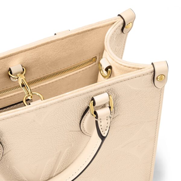LOUIS VUITTON ONTHEGO PM Detachable and Adjustable Shoulder Strap Embossed Grained Calfskin Tote Bag, Small, Women's, Cream White