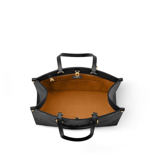 LOUIS VUITTON ONTHEGO MM Tote Bag with Detachable and Adjustable Strap, Embossed Grained Calfskin, Medium, Women's, Black