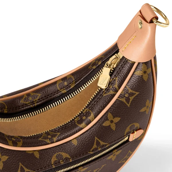 LOUIS VUITTON Loop Classic Monogram All-Over Print Chain Shoulder Strap Coated Canvas with Leather Trim Moon Bag for Women, Brown
