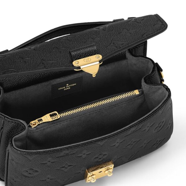 LOUIS VUITTON Pochette Metis East West Embossed Soft Grained Calfskin Small Messenger Bag Crossbody Bag for Women, black