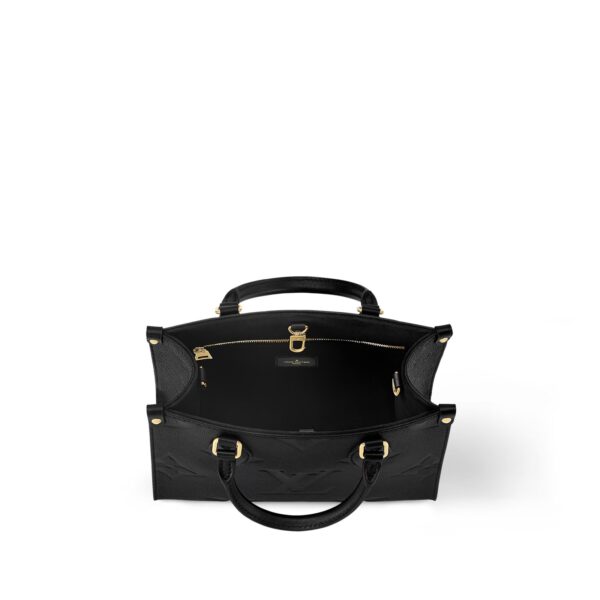 LOUIS VUITTON ONTHEGO PM Tote Bag with Detachable and Adjustable Strap, Embossed Grained Calfskin, Small, Women's, Black