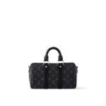 LOUIS VUITTON Keepall 25 with metal hardware, Monogram Black, adjustable shoulder strap  Shoulder/crossbody/tote bag for men, black and gray