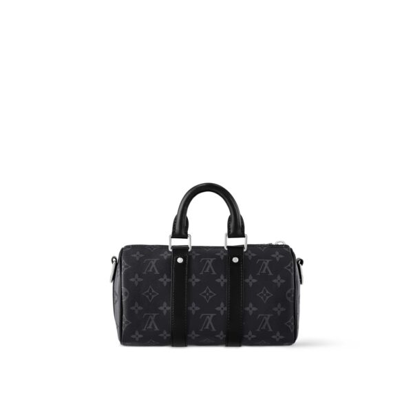 LOUIS VUITTON Keepall 25 with metal hardware, Monogram Black, adjustable shoulder strap  Shoulder/crossbody/tote bag for men, black and gray