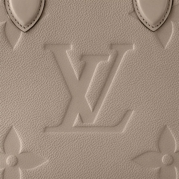 LOUIS VUITTON ONTHEGO MM Tote Bag with Detachable and Adjustable Strap, Embossed Grained Calfskin, Medium, Women's, Dark Brown