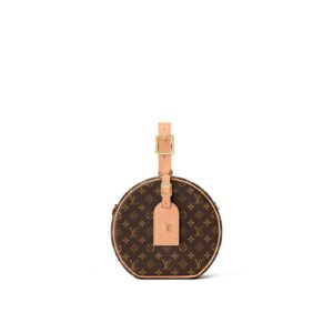 LOUIS VUITTON Petite Boite Chapeau Monogram All-Over Print Single-Compartment Round Clutch, Coated Canvas and Leather, Shoulder/Handbag, Women's, Brown