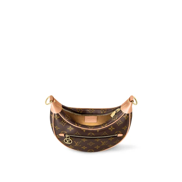 LOUIS VUITTON Loop Classic Monogram All-Over Print Chain Shoulder Strap Coated Canvas with Leather Trim Moon Bag for Women, Brown