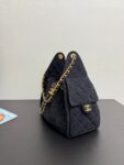 CHANEL 25 Bag 25S, diamond pattern gold chain, denim material with gold buckle, shoulder bag, female style, black