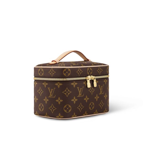 LOUIS VUITTON Nice Mini: Compact silhouette with embossed metal zipper pull, coated canvas, handbag, mini, women's, brown