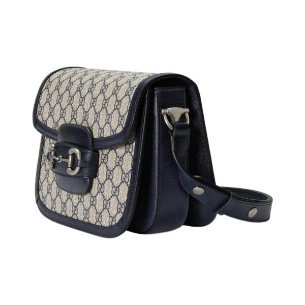 Gucci Horsebit 1955 vintage silver buckle horse bit buckle aged logo canvas patchwork leather trim handbag messenger bag small unisex